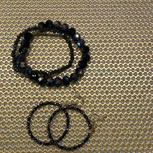 Black/purple iridescent bracelet w/Matching hoops.  Lizas black bracelet.